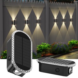 Herzila Solar Fence Lights - RGB & Warm White, LED Christmas Solar Lights Outdoor Waterproof 8 Colors,2 Lens Top and Bottom Lighting for Outdoor/Patio/Wall/Fence Pack of 2