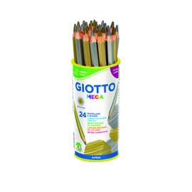 Giotto Mega 5180 00 Thick-Leaded Pencils Set of 24 in Round Tin 14 x Gold and 10 x Silver