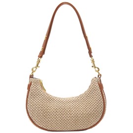 RTGGSEL Boho Summer Retro Women's Straw Rattan Beach Tote Bag Crossbody Shoulder Bags Hobo Underarm Handbag Straw Purse, Crescent Brown, Bohemian