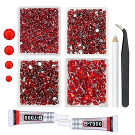 qiipii Red Crystal Resin Rhinestones w B7000 Jewelry Glue for Bedazzling Crafting Siam Red Flatback Stones 3mm 4mm 5mm 6mm Ruby Red Diamonds Crystals Gems Charms for Nails Face Makeup Tumblers Crafts