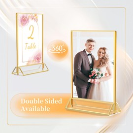 HIIMIEI Acrylic Sign Holders 4x6, Double Sided Gold Frames, Clear Display Stand, Menu Flyer Picture Holder for Wedding Party Offices(6 Pack)