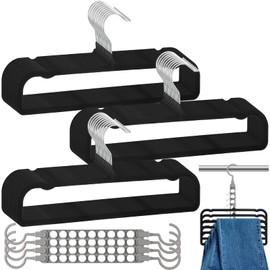 Velvet Pants Hangers Non Slip, 30 Pack Velvet Hangers for Closet with Porous Hooks, Strong Durable Space Saving Slim Clothes Hanger, Ultra Thin Flocked Hanger for Pants/Shirts/Bra/Shorts (Black)