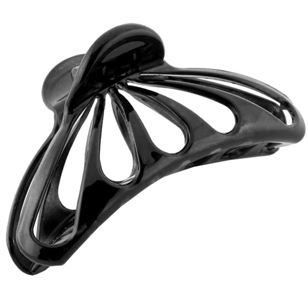 Parcelona French Rain Drop Large Black Covered Spring Celluloid Jaw Hair Claw Clip Clamp Clutcher - 4 Inch