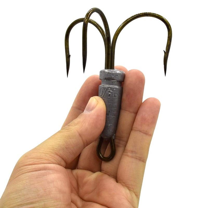 4 Pcs Snagging Hooks Snagging Weighted Treble Hooks （6/0, 8/0,