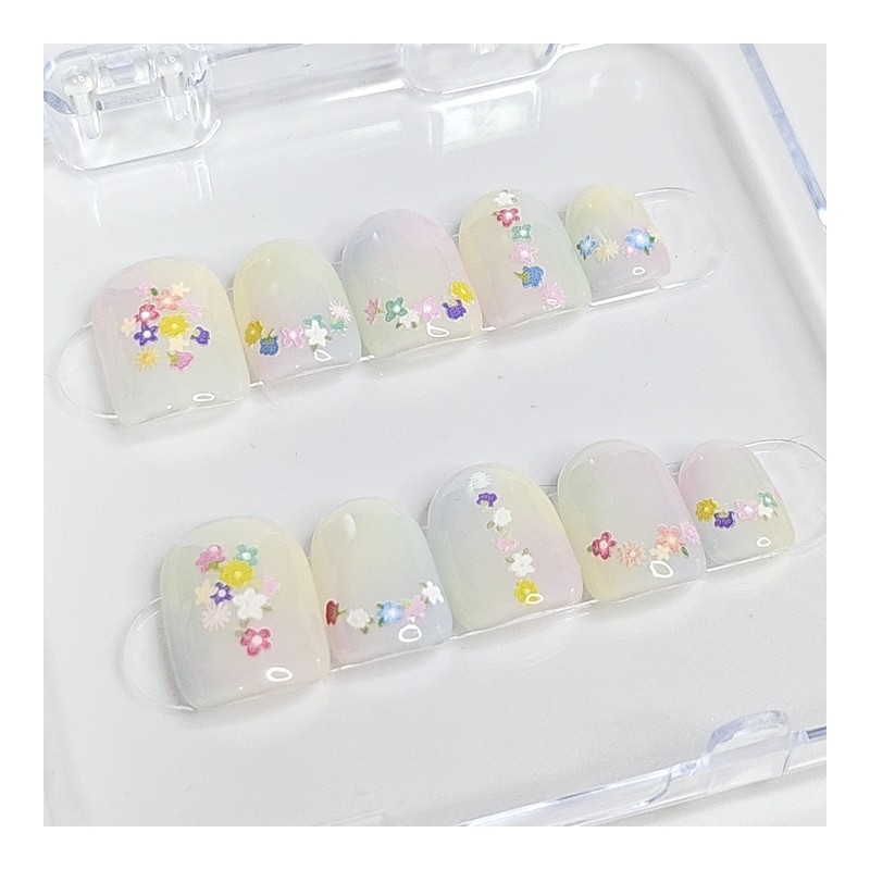 Pastel Flower Handmade Nail Tips - Long Coffin / 파스텔