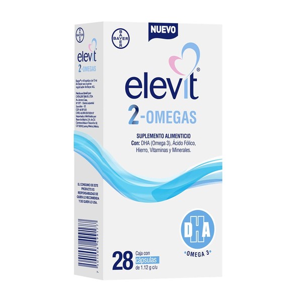 Elevit 2 Omegas, Suplemento Alimenticio con Omega 3, cido Flico,