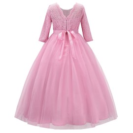 JerrisApparel Girls Lace Dress Wedding Pageant Party Dresses Tulle Ball Gown (4-5 Years, Pink)