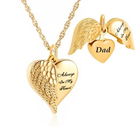 shajwo Cremation Jewelry Angel Wing Heart Urn Necklaces for Ashes Memorial Keepsake Pendant for Women Men,Dad