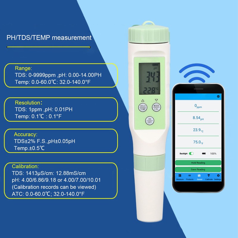 3 in 1 TDS PH Temperature Meter High Accuracy Backlit