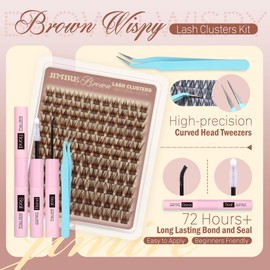 Brown Cluster Lashes Glue Bond and Seal Wispy Brown Eyelashes Individual Kit D Curl Lashes Individual Cluster 10-18MM Wispy Cluster Lashes Kit Natural Look Lashes Clusters with Thin Lash Band