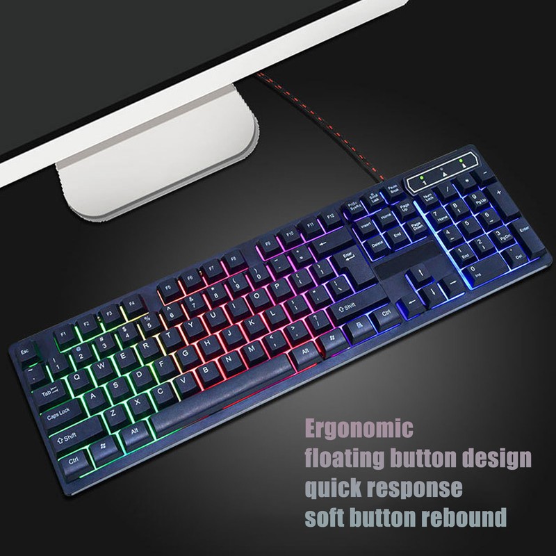 Keyboard Colorful Light Stable 104keys Suspended Keycap Wired Mechanical Gaming