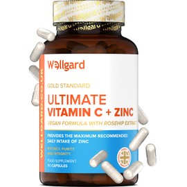 Wellgard Vegan Vitamin C and Zinc - Maximum Recommended Daily Intake of Zinc, Made in UK