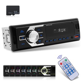 NHOPEEW 1 DIN Car Radio Bluetooth 5.1 - Car Radio Receiver Support Colour Backlight - U Disk/AUX in/TF Card Play/App Locate and Find the Car + 32G SD Card