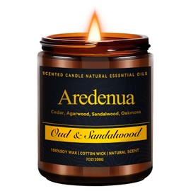 Oud & Sandalwood Candle, Scented Candles for Home, Aromatherapy Candle Gifts -7oz Soy Candles for Home - 50 Hours of Burn Time, Perfect for Creating Relaxing & Room Filling Fragrance