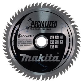 Makita B-69864 EFFICUT Circular Saw Blade Diameter 165 x 1.85 x 20 mm, 60 Teeth, 10° Tooth Angle, for Clean and Quick Cuts in Wood, for Cordless Cap and Mitre Saws