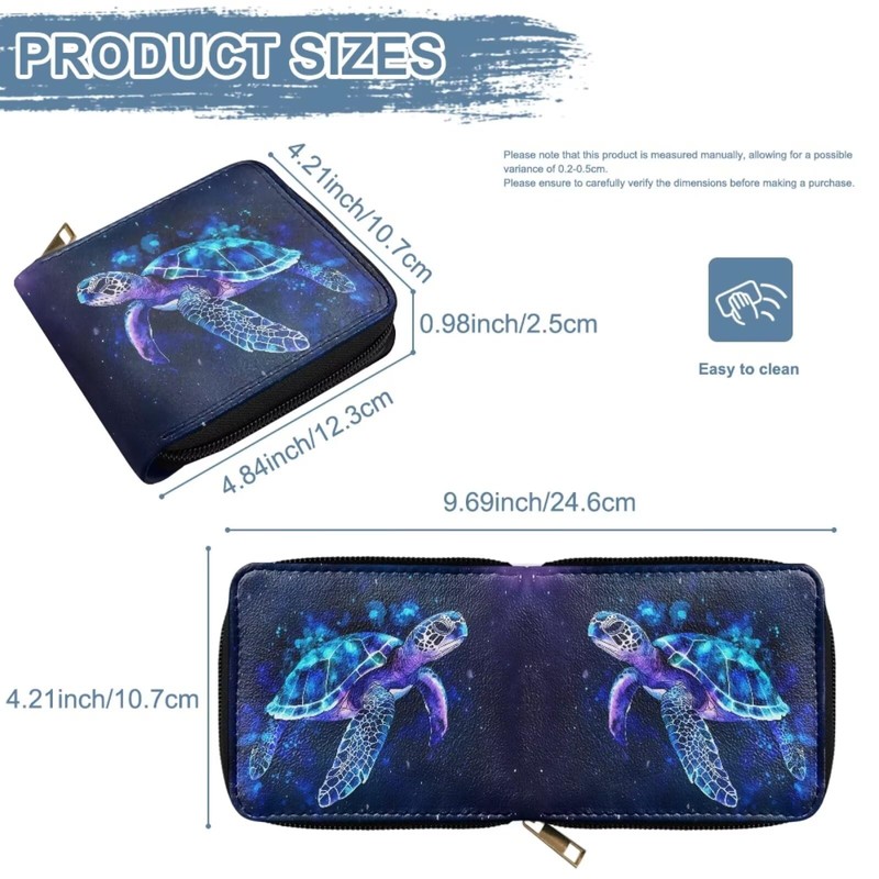 Dngkaoje Purple Starry Night Turtle Print Zipper Purse for Women