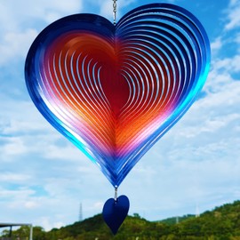 DJUAN Wind Spinners Outdoor Garden Decor 12inch Blue-Orange Love Heart Hanging Wind Spinner Metal Yard Art Decorations Kinetic Wind Sculptures & Spinners Birthday Gifts for Women, Mom, Grandma