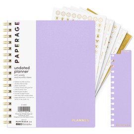 PAPERAGE Undated 12 Month Weekly & Monthly Planner with Durable Cover & Spiral Binding, 7.5 in x 9 in, Productivity Planner with Note Pages, Goals & Budget Trackers, Stickers & Bookmark (Lavender)