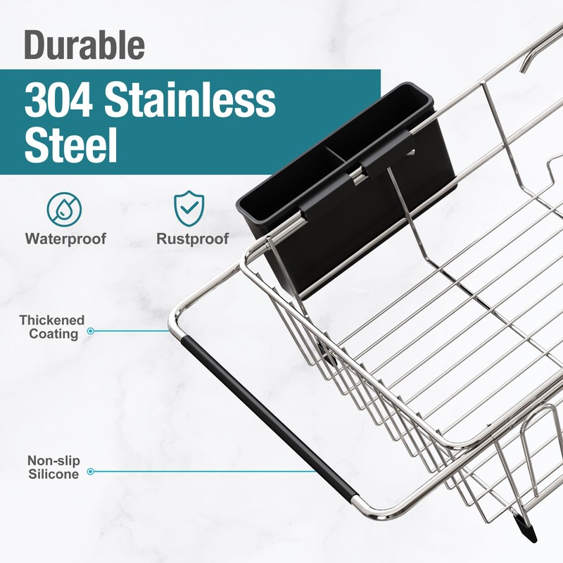 JASIWAY Dish Drying Rack in Sink, Expandable Stainless Steel Dish