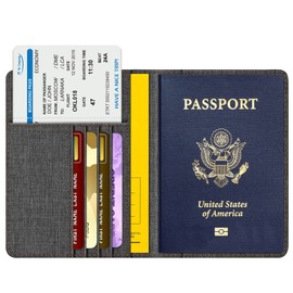 Fintie Passport Vaccination Certificate Protective Cover - Premium Faux Leather Passport Holder Travel Organiser with RFID Blocking for Credit Cards, ID, Travel Documents for Men and Women, Y-denim