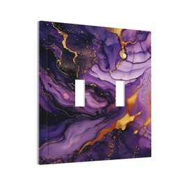 Xuejiaku Light Switch Cover Plate Purple Gold Marble Abstract Luxury 2 Gang Switch Plate Covers Decorative Double Toggle Wall Plates Electrical Faceplate for Bathroom Bedroom Decor