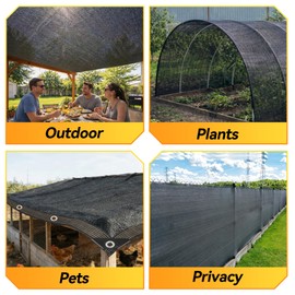 JOJOLEE 70% Sun Shade Cloth, 20x20FT Shade Net Mesh Tarp with Grommets, Black Sunblock Cover for Outdoor Patio Plants, Pergola, Greenhouse, Chicken Coop, Backyard, Balcony