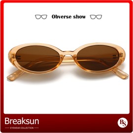 Breaksun Retro Oval Sunglasses for Women Men Fashion Small Oval Sunglasses 90s Vintage Shades (Clear brown/Brown)