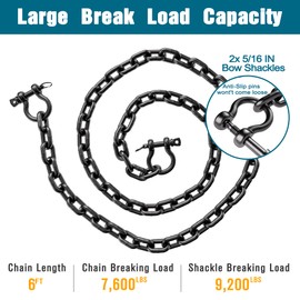 Deck Man Boat Anchor Chain 316 Stainless Steel Marine Grade 5/16" Anchor Chain with 2 Pcs 3/8" Anti-Off Shackles, Black (6FT)