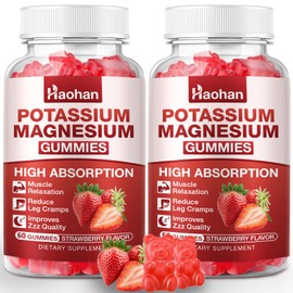 Potassium Magnesium Gummies with Electrolytes & Vitamins - Magnesium Glycinate, Potassium Citrate, Calcium, Vitamins B6, D3 & K2 for Muscle Function & Recovery - Vegan, Strawberry, 120 Count