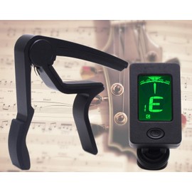 Capo Black Guitar Capo with Tuner Set,Guitar Clip On Tuner for Acoustic Guitar Bass Ukulele Violin