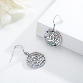Lotus Earrings 7 Chakra Earrings Lotus Earrings for Women 925 Sterling Silver Yoga Lotus Flower Dangle Chakra Healing Jewelry Spiritual Mothers Day Christmas Gifts