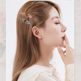 yangzerangVintage Flower Hair Pins Women Barrette Bobby Pins Decorative Metal Gold Tone Hairpins Colorful Floral Design Hair Clips French Rhinestone Hair Decorative Accessories for Women Girls
