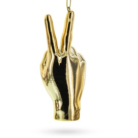 Golden Peace Hand Sign Blown Glass Christmas Ornament