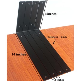 4 Pack - L 14" x H 8" x W1.5, 5mm Thick Black L Shelf Bracket, Iron Shelf Brackets, Metal Shelf Brackets, Floating Shelf, Shelf Supports with Screws