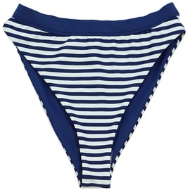 ToBeInStyle Parte inferior sin costuras de cintura alta con bandas de corte alto para mujer, Azul marino/Rayas, L