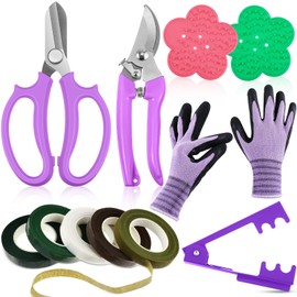 WILLBOND 11 Pcs Floral Tool Kit Rose Leaf Thorn Stripper Rose Pruning Shears Trimmer Remover Garden Floral Gloves Tapes Florist Garden Tool Gift Kit for Women(Purple)