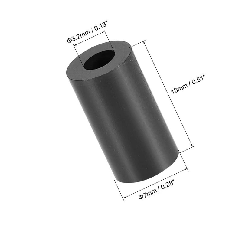 Black ABS Round Washers 13mm Length, OD 7mm, ID 3.2mm,