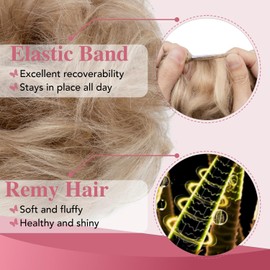 TESSHAIR Thick Human Hair Messy Bun, 100% Real Hair Bun Extensions for Women, Wavy Curly, 25g, #Golden Brown & Bleach Blonde