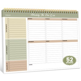 Weekly To Do List Notepad with 52 Undated Sheets（8.5"×11"）- Undated Weekly Planner Notepad for Office Desk Accessories and Supplies - Forest Shades