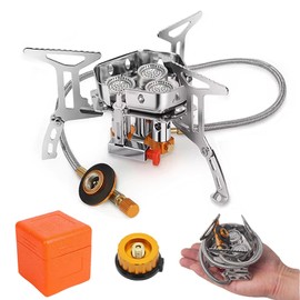 CAMPGEEKS Camping Gas Stove, Fold Camping Stove Outdoor, 3 Heads Gas Stove,6800W Windproof Energy Saving Heat Gathering Portable Furnace with Piezo Ignition, For BBQ, Hiking, Camping,Picnic,Cooking