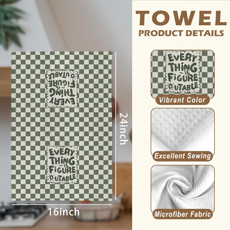 Sage Green Inspirational Kitchen Hand Towels 16x24 Inch