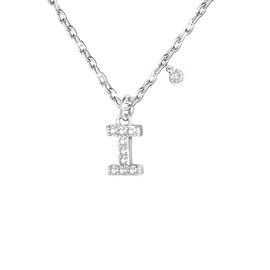 GUOYU Women's Initial Necklace Letter Pendant, 925 Silver Necklace with Cubic Zirconia, Pendant Gift Ideas for Birthday A B C D E F G H I J K L M N O P Q R S T U V W X Y Z, Stainless Steel, Rhinestone