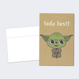 Tree-Free Greetings Yoda Best Thank You Cards - 12 Recycled 4x6 Cards & White Envelopes, Thick Cardstock, Sustainably Made in USA - Sci-Fi Cartoon Thanks