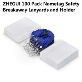 Name Tags Lanyard and Clear Plastic Horizontal Name Badge Holder Breakaway Safety Lanyards with ID Holders (100 Pack, Royal Blue)