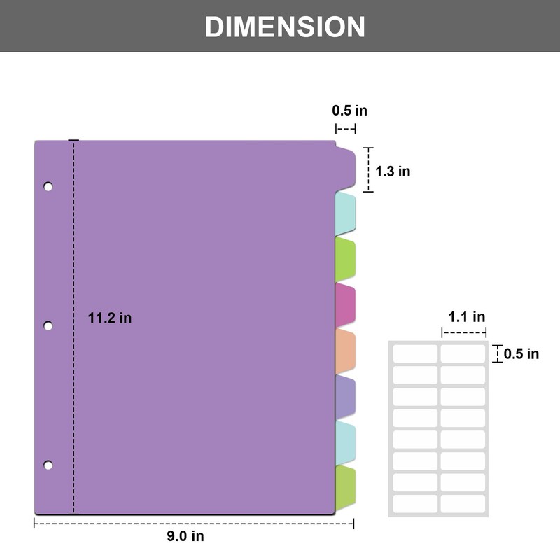 habgp 16Pcs/2 Set Binder Dividers with Tabs, 8 Color Tab