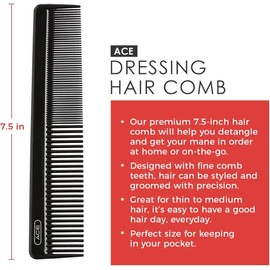 Goody Ace Dressing Comb, Black, 7.5 Inch