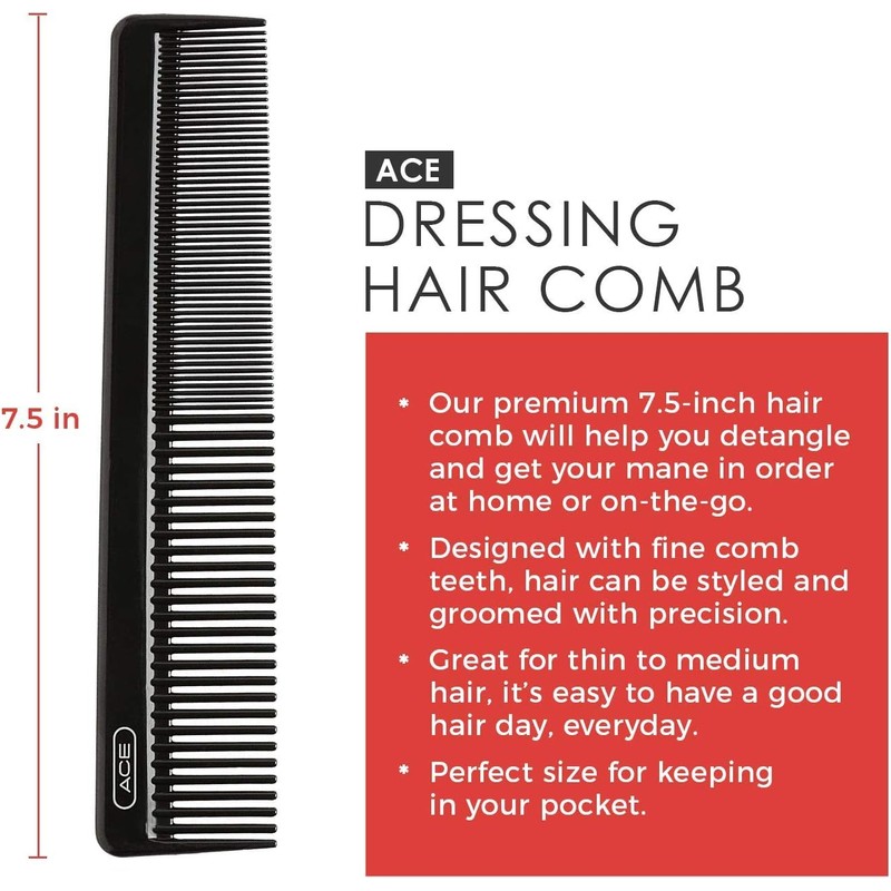 Goody Ace Dressing Comb, Black, 7.5 Inch