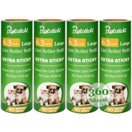 6.3 inch Lint Roller Refills Only, Extra Sticky Large Surface Lint Roller Replacement Refills 6.3 inch Long for Pet Hair Removal, Pack of 4 Refills, 90 Sheets per Refill, Total 360 Sheets