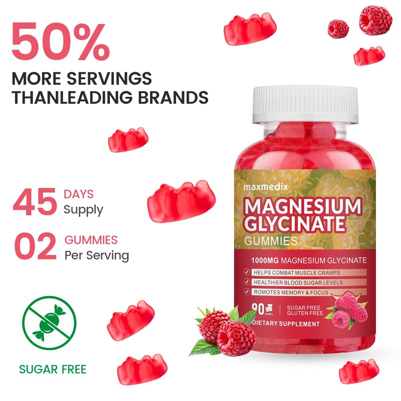 Magnesium Gummies 1000mg -Magnesium Glycinate Supplement and Magnesium L-Threonate Gummy,Sugar
