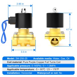 TAILONZ PNEUMATIC 1 Inch NPT DC12V Brass Electric Solenoid Valve 2W-250-25 Normally Closed Water, Air, Diesel